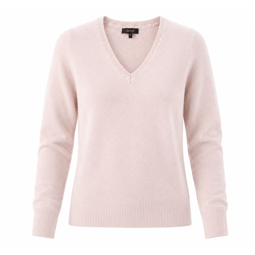 Quince Mongolian Cashmere V-Neck Sweater Women XL Minimal Pink 100% Cashmere